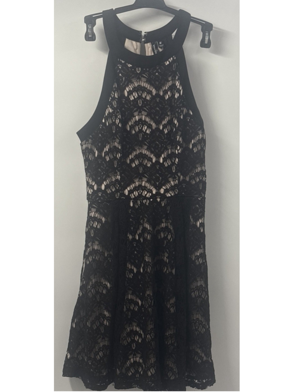 Speechless Women Dress M Black Nude Lace Halter Neck High Neck Mini Cocktail LBD